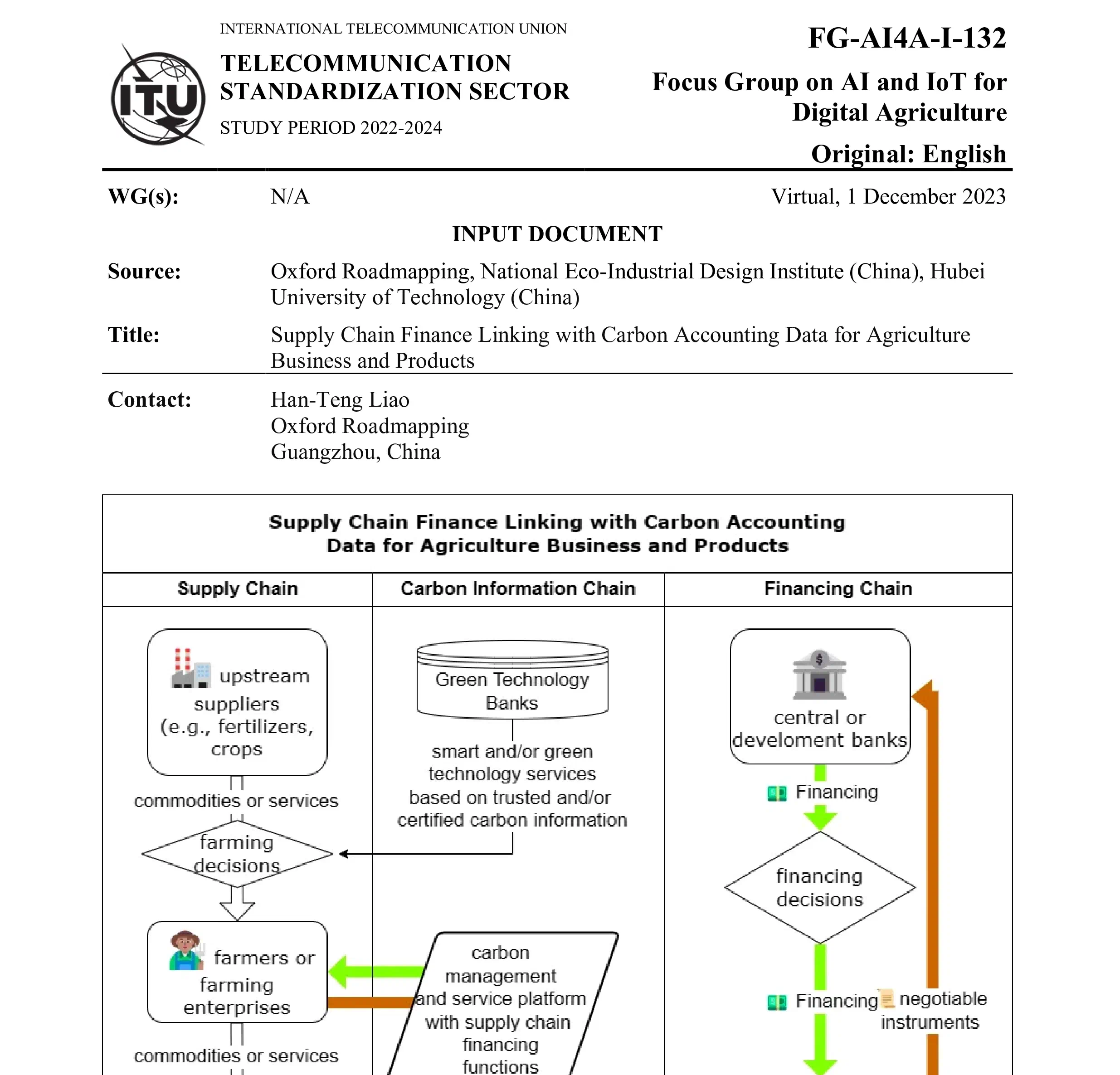 数字农业生态设计：「绿色碳链通」标准输入技术文件成功提交国际电联ITU